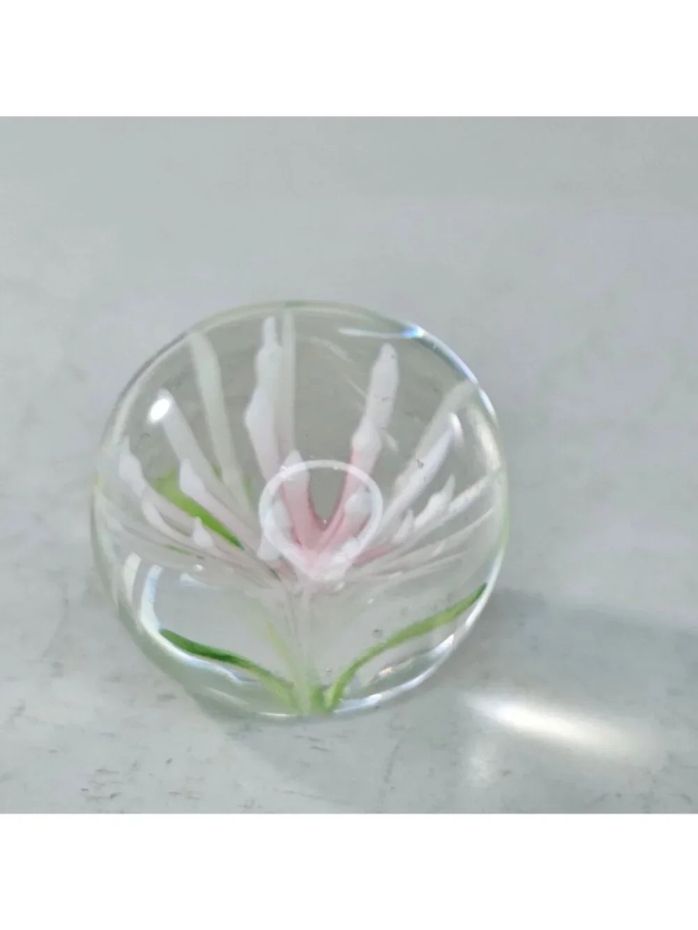 Handmade Glass Flower Paperweight Pink Clover Flower 1.75 Inch Diameter